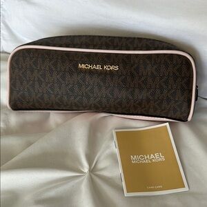Michael Kors Brown and Pink Cosmetic Bag
